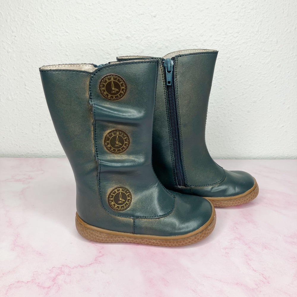 Livie & Luca Tiempo‎ Boots Tall Blue Gold Shimmer Side Zipper Size 5 Toddler